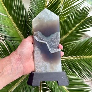 Large Agate Druzy Tower on Wooden Base Brazil